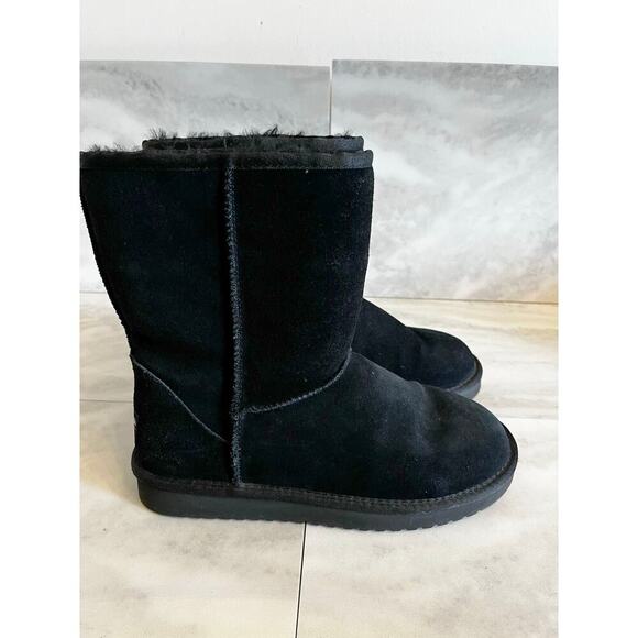 Koolaburra by UGG Suede Short Boots Koola Black Women’s Size 7 Faux Fur Lining - Picture 1 of 6